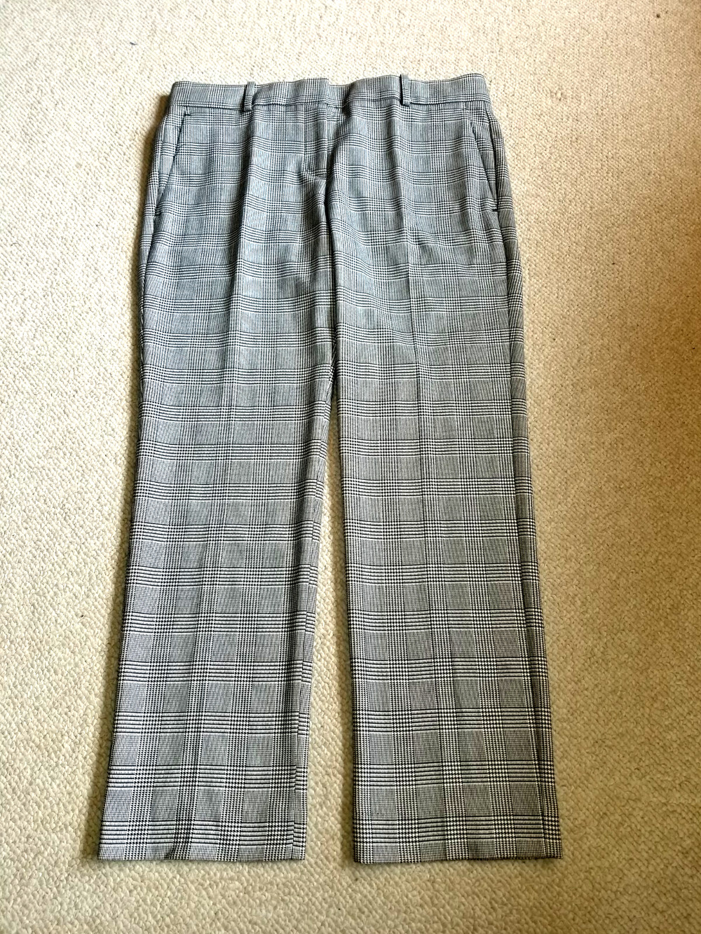 Womens Pants-ANN TAYLOR-black/white houndstooth/plaid stretch straight leg-10P